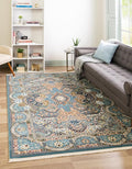 Unique Loom Narenj Collection Classic Traditional Medallion Textured Design Area Rug, 8 x 10 ft, Blue/Tan