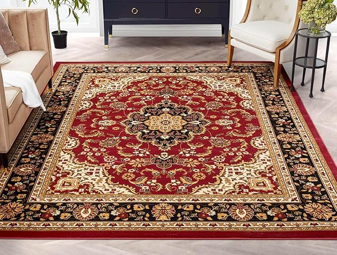 Well Woven Barclay Collection Medallion Kashan Red 8x10 Area Rug - for Living Room, Bedroom, and Dining Room