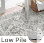 5x7 Area Rug Machine Washable Boho Rug for Living Room,Ultra-Thin Low Pile Carpet,Lightweight Indoor Printed Rug,Non Slip Floral Area Rug for Bedroom, Dining Room, Home Office,Grey Cyan