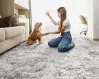 9x12 Area Rug Living Room Rugs - Washable Neutral Modern Abstract Soft Thin Large Rug Indoor Floor No Slip Rug Carpet for Bedroom Under Dining Table Home Office Decor - Grey
