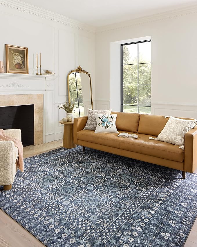 Loloi Rifle Paper Co. Maison Collection MAO-03 Rosette Blue 8'-4" x 11'-6", .19" Pile Height, Area Rug