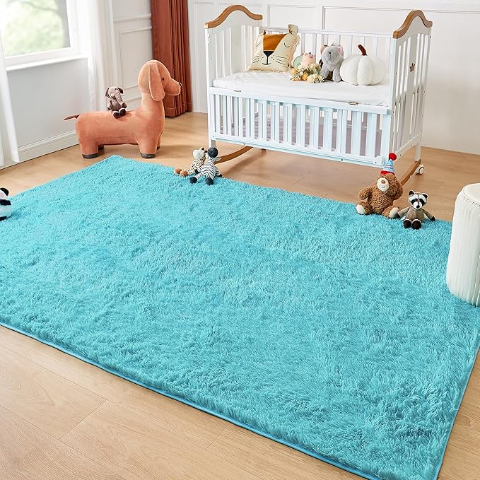Andency Blue Soft Area Rugs for Living Room Bedroom, 5x8 Fluffy Shaggy Bedside Rug, Non-Slip Large Shag Fuzzy Plush Carpets for Bedroom Kids Dorm Nursery Home Decor Aesthetic