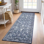 KILOCOCO Hallway Runner 2x5 Printed Vintage Floral Washable Kitchen Runner Rug Non-Slip Runners for Hallways Distressed Boho Runners for Bedroom Laundry Room, Navy Blue