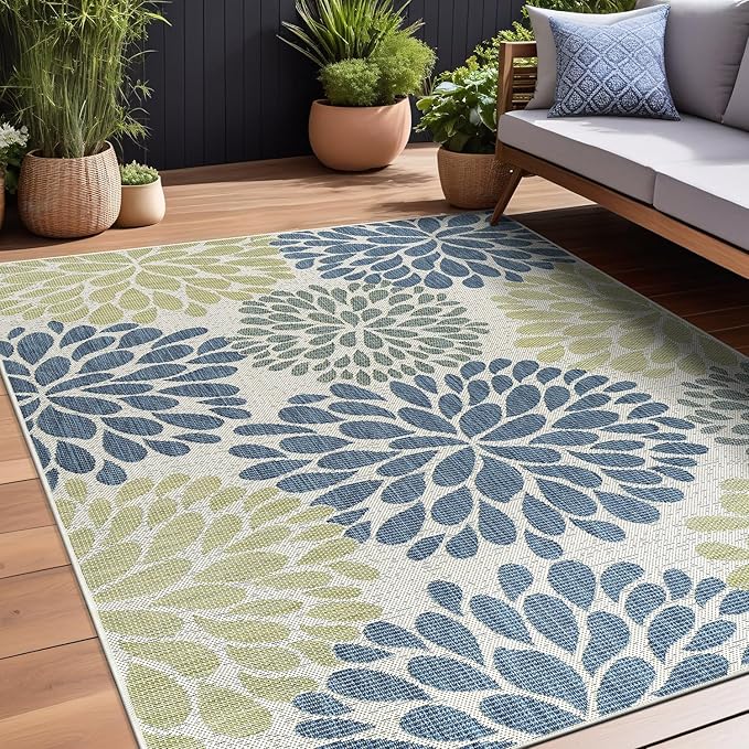 Beverly Rug Outdoor Rug 5x7 Modern Exotic Tropical Leaf Area Rugs for Indoor and Outdoor Patio Deck Porch Garden Water Resistant Washable Outside Carpet (5 x 7 Olive)