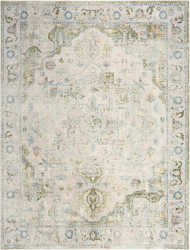 Nourison Home Astra Machine Washable Blue Green 6'7" x 9' Area Rug - Easy Clean, Non Shedding, Bed Room, Living Room, Dining Room, Kitchen (7' x 9')