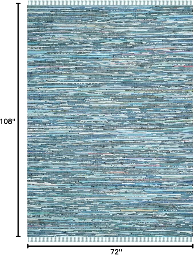SAFAVIEH Rag Rug Collection Area Rug - 6' x 9', Blue & Multi, Handmade Boho Stripe Cotton, Ideal for High Traffic Areas in Living Room, Bedroom (RAR121B)