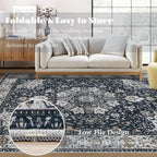 Area Rug 9x12 Washable Rug, Vintage Boho Medallion Rugs Non-Slip Soft Low Pile Large Distressed Rug Indoor Retro Carpet for Living Room Bedroom Dining Room Home Office (Vintage Black, 9'x12')