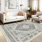 zesthome 5x7 Area Rugs - Ultra-Thin Washble Rug, Stain Resistant Anti Slip Backing Rugs for Living Room,Bedroom, Vintage Home Decor Area Rug (Grey/Orange,5'x7')