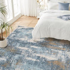 Area Rug Living Room Rugs - 6x9 Washable Soft Indoor Neutral Modern Abstract Low Pile Rug Carpet for Bedroom Dining Room Farmhouse Home Office - Blue Brown