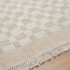 Mark&Day Wool Rugs, 2x8 Clinten Solid and Border Tan Runner Checkered Rug, Tan Ivory Carpet for Hallway, Kitchen, Bedroom or Living Room (2'6" x 8' Runner)