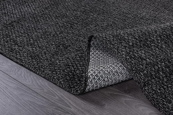 CAMILSON Easy Jute Rug 4x6, Indoor Outdoor Dark Gray Black Farmhouse Area Rugs for Living Room Patio and Kitchen Rug, Solid Boho Woven Design, Easy-Cleaning, Washable Outside Carpet Alfombras (4 x 6)
