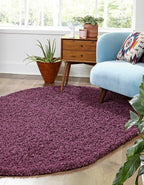 Unique Loom Solid Shag Collection Area Rug (8' x 10' Oval, Eggplant Purple)