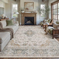 HUGEAR Retro Taupe Green Area Rug 8x10 Machine Washable Living Room Rugs Distressed Vintage Floral Low Pile Carpet Bedroom Office Dining Room Laundry Room Non Slip Soft Lightweight