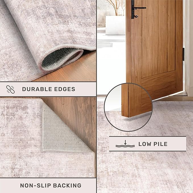 Pink and Grey 6x8 Living Room Rug, Morden Washable Area Rug for Bedroom, Non Slip Carpet for Dinning Room Under Table, Medallion Distressed Print Pattern