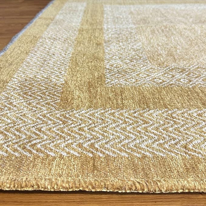 Alfa Rich 4x6 Amber Gold Washable Area Rugs for Living Room Bedroom Kitchen Cotton Pet Friendly Rug