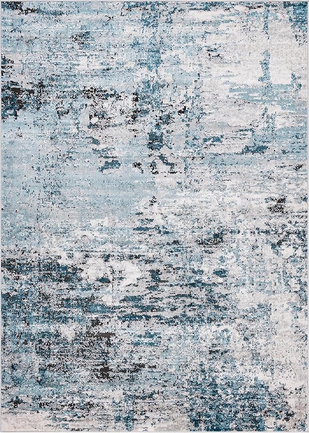 Rugs.com Leipzig Collection Area Rug – 7X10 Blue Low-Pile Rug Perfect for Bedrooms, Dining Rooms, Living Rooms