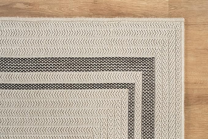 Beverly Rug Easy Jute Bordered Rug 5x7 Washable Durable Indoor Outdoor Area Rugs for Living Dining Room Patio Office Stain Resistant Non Shedding Casual Indoor Outside Carpet 5 x 7 Off-White