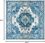 SAFAVIEH Monaco Collection Area Rug - 6'7" Square, Ivory & Blue, Boho Chic Medallion Distressed Design, Non-Shedding & Easy Care, Ideal for High Traffic Areas in Living Room, Bedroom (MNC243A)