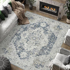 jinchan Kelda Area Rug 8x10 Washable Living Room Rug Vintage Soft Indoor Large Floor Cover Retro Distressed Mat Accent Lightweight Non-Slip Thin Carpet for Kitchen Bathroom Bedroom Grey