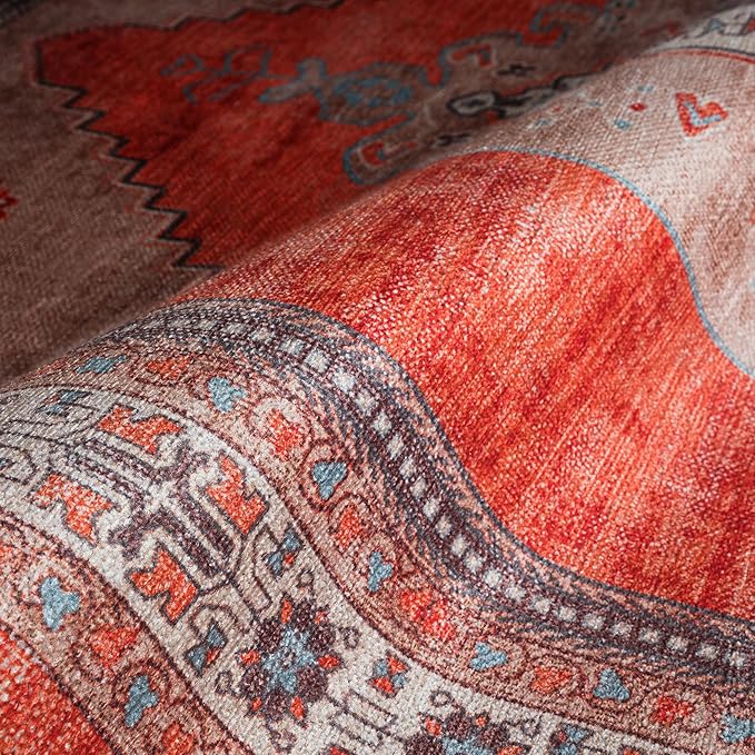 Fame Rugs Turkish Rug. Washable Vintage Oriental Antique Inspired Traditional Doormat Small Modern Area Rugs Luxury Entryway Entry Bedroom Bathroom Kitchen (380TT, 9' x 12')