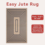 Tangsoo Easy Jute 3x5 Area Rug for Living Room,Non-Slip Black Thin Indoor Outdoor Rug,Boho Farmhouse Geometric Washable Carpet for Front Porch Bedroom Patio Entryway