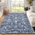 KILOCOCO Area Rug 4x6 Entryway Rug Washable Printed Vintage Floral Rubber Backed Non Slip Indoor Kitchen Rugs for Laundry Room Playroom Bedroom Living Room Moroccan Area Rugs, Navy Blue