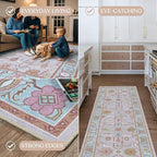 Fame Living Pink Oushak Rug, Modern Small Rugs, Vintage, Turkish, Eclectic, Floral, Pastel, Washable, Door Mat, Doormat for Indoor Entrance, Entryway, Kitchen, Bathroom, Bedroom, Laundry, 2'x3'