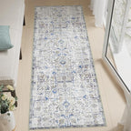 jinchan Kalen Runner Rug 3x8 Washable Area Rug Soft Vintage Indoor Floor Cover Thin Retro Distressed Blue Multi Carpet Floral Print Country Non Slip for Bathroom Kitchen Bedroom Living Room
