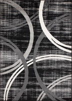 Rugshop Modern Wavy Circles Design Area Rug, Carpet with Jute Backing for Living Room, Bedroom, or Home Office, Black, 5'3" x 7'3"