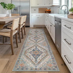 Bavni Kitchen Rug 2x7 Runner Rugs for Hallways Entryway, Washable Vintage Print Carpet, Ultra-Thin Chenille Low Pile Lightweight Rug with Non Slip Backing, Blue/Orange