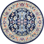 Unique Loom Sialk Hill Collection Area Rug - Washington (3' 3" Round Navy Blue/Cream)
