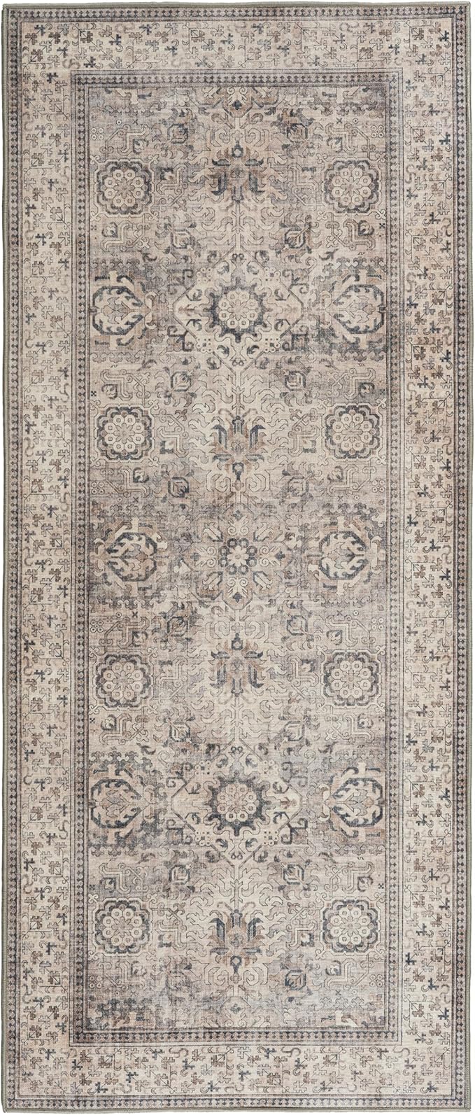 ReaLife Rugs Machine Washable Area Rug - Living Room Bedroom Bathroom Kitchen Entryway Office - Padded Low Pile Stain Resistant Premium - Boho Farmhouse Vintage - Paz - Beige Gray Ivory 2'6" x 6'