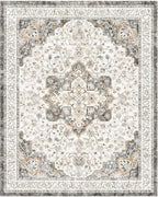 Marsail 8x10 Washable Area Rug, Soft & Slip-Resistant Large Area Rug with Reinforced Bound Edges, Vintage Short-Pile Washable Rug with Floral Pattern for Living Room, Dinning Room and Bedroom, Brown