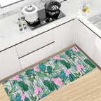 Tropical Runner Rug 2x7 ft - Floral & Leaf Print, Pink Flowers & Greenery - Non-Slip Easy Clean - Hallway, Living Room, Bedroom - Bohemian Watercolor Style