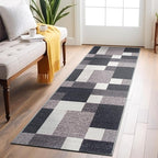 Rugshop Modern Boxes Design Non-Slip (Non-Skid) Carpet for Kitchen, Hallway,Entryway Runner Rug 2'7" x 6' Gray