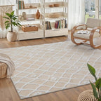 Ivory 4x6 Area Rug Moroccan Shag Office Washable Carpet Soft Non Shedding Neutral Boho Doormat Plush Pile Modern Throw Rug for Entryway Kitchen Dining Room Bedroom Living Room