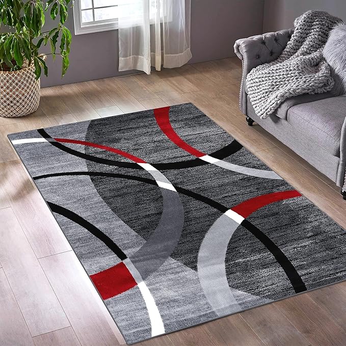 Persian-Rugs Luxe Weavers Victoria Collection 3895 Gray 8 ft x 11 ft Modern Abstract Geometric Stain Resistant Area Rug