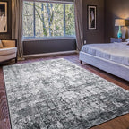 Area Rug 8×10, Large Vintage Boho Rug,Ultra-Soft Low Pile, Washable, Non Slip,Stain Resistant, Printed Carpet for Living Room Bedrooms Playroom Office Kitchen, Dark Stone