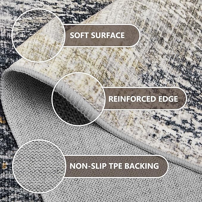 7x9 Washable Area Rugs - Modern Abstract Rugs for Living Room Non-Slip Low Pile Soft Machine Washable Carpet for Bedroom, Dining Room, Nursery, Home Office, Farmhouse (7'x9' Beige Tan)