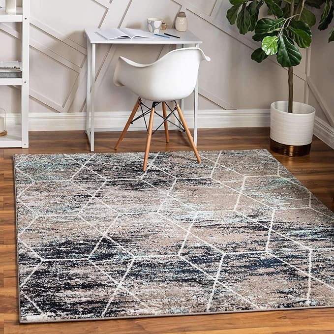 Unique Loom Trellis Frieze Collection Area Rug - Geometric (7' 10" Square, Blue Multi/ Ivory)