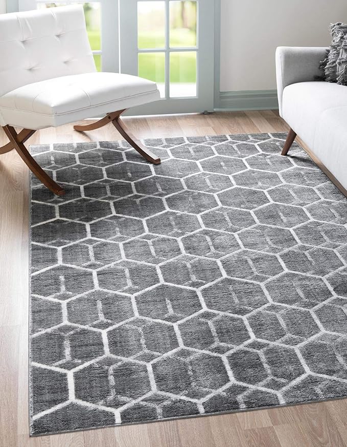 Rugs.com Lattice Trellis Collection Rug – 3' x 5' Gray Low-Pile Rug Perfect for Living Rooms, Large Dining Rooms, Open Floorplans
