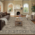 9x12 Brown Area Rug for Living Room Bedroom Neutral Vintage Soft Non Slip Rug Low Pile Distressed Large Carpet for Dining Room Nursery Office Indoor
