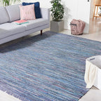 SAFAVIEH Rag Rug Collection Area Rug - 9' x 12', Purple & Multi, Handmade Boho Stripe Cotton, Ideal for High Traffic Areas in Living Room, Bedroom (RAR121D)