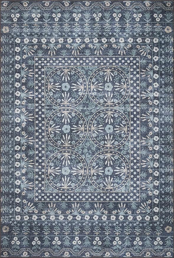 Loloi Rifle Paper Co. Maison Collection MAO-03 Rosette Blue 2'-0" x 5'-0", .19" Pile Height, Accent Rug