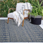 FH Home Flat Woven Outdoor Rug - Waterproof, Easy to Clean, Stain Resistant - Premium Polypropylene Yarn - Boho Moroccan - Patio, Porch, Deck, Balcony - Dakar - Blue - 5ft 2in x 7ft 6in