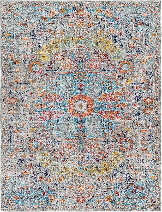 Livabliss Area Rugs - 5x7 Odelia Vintage Boho Beige Mustard Gray Area Rug for Living Room Bedroom - Floral Medallion Stain Resistant Carpet for Kitchen, Nursery, Office (5'3" x 7'3")