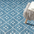 Dash & Albert Kota Indigo Machine Washable Rug, 7.5 X 9.5 Feet, Blue Geometric Pattern
