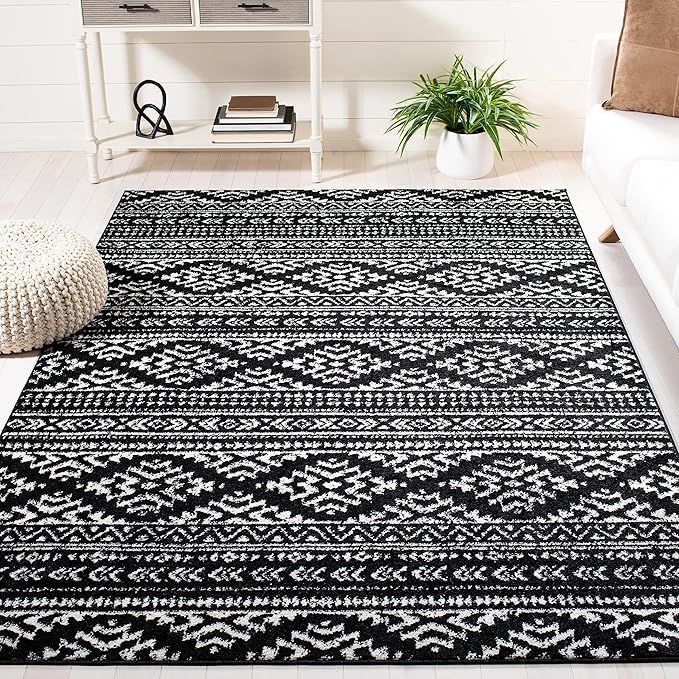 SAFAVIEH Tulum Collection Area Rug - 12' Square, Black & Ivory, Moroccan Boho Tribal Design, Non-Shedding & Easy to Clean, Ideal for Living Room, Bedroom, Dining Space (TUL272Z)