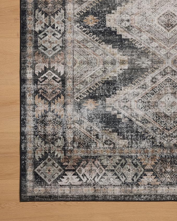 Loloi Amber Lewis Josie Collection JOS-04 Ink/Earth 5'-0" x 7'-6", .13" Pile Height, Low Profile, Machine Washable, Accent Rug