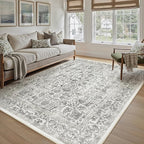 Black Area Rug 5x7 Machine Washable Vintage Living Room Distressed Non Slip Carpet Traditional Indoor Bedroom Retro Floral Accent Throw Large Rug Office Kitchen Bathroom Dining Room